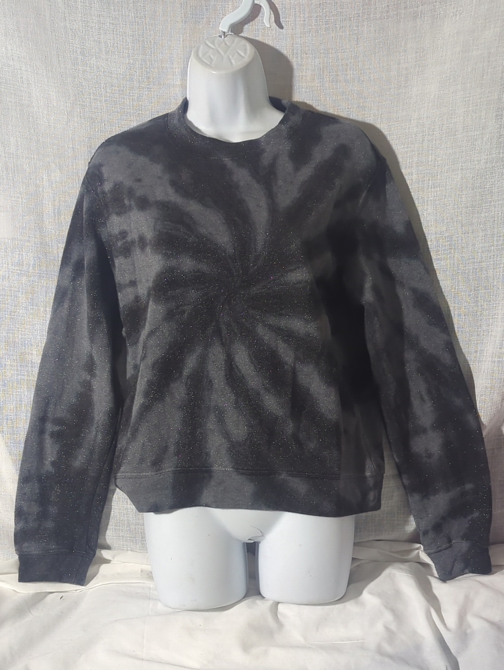 RtA Glittery Black Tie-Dye Crewneck Sweatshirt Top